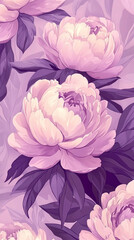 Wall Mural - The image depicts a purple background with white flowers and green leaves