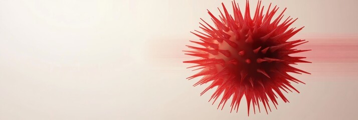 Fototapete - Graphical representation of a minimalistic virus in red color against a soft background highlighting its design and structure. Generative AI