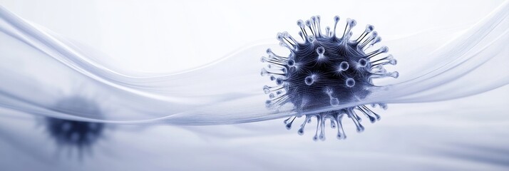 Fototapete - Graphical illustration of minimalistic virus representation with abstract waves in a light background. Generative AI