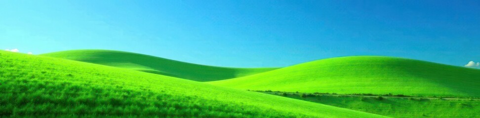 rolling hills of vibrant green against a deep blue sky, rolling, meadow