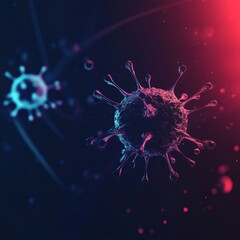 Fototapete - Graphical representation of a minimalistic virus design with vibrant colors and abstract forms. Generative AI