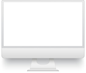 Wall Mural - modern desktop computer displaying blank white screen standing on white background, perfect for mock