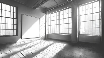 Canvas Print - Depiction of an Empty Space with Ample Windows and a Wooden Floor