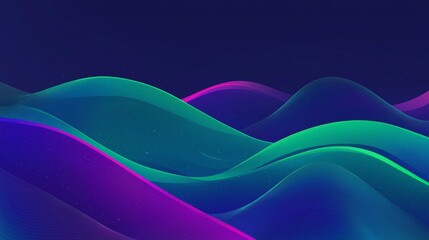 Wall Mural - Smooth flowing gradient lines creating colorful waves with subtle particles on a dark blue background, perfect for modern and futuristic designs