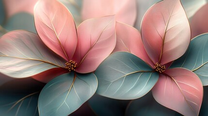 Wall Mural - Pink and teal petals with gold veins.