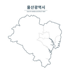  Ulsan map. Map of South Korea with Major Cities, Clean Line Design on White Background.
