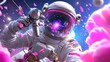 © PPS - Astronaut in space suit, surrounded by pink petals and nebula.