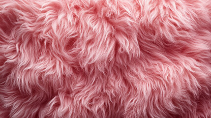 Wall Mural - A soft, textured pink fur surface viewed from above, featuring a smooth sheepskin pattern, creating a sense of warmth, comfort, and coziness with its luxurious wool texture and delicate shaggy appeara