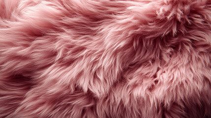 Wall Mural - A soft, textured pink fur surface viewed from above, featuring a smooth sheepskin pattern, creating a sense of warmth, comfort, and coziness with its luxurious wool texture and delicate shaggy appeara