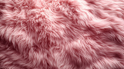 Wall Mural - A soft, textured pink fur surface viewed from above, featuring a smooth sheepskin pattern, creating a sense of warmth, comfort, and coziness with its luxurious wool texture and delicate shaggy appeara
