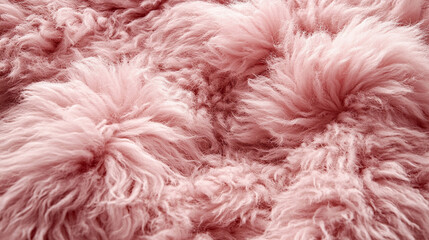 Wall Mural - A soft, textured pink fur surface viewed from above, featuring a smooth sheepskin pattern, creating a sense of warmth, comfort, and coziness with its luxurious wool texture and delicate shaggy appeara