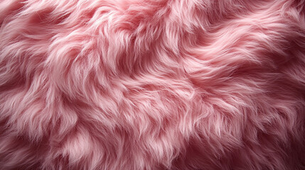 Wall Mural - A soft, textured pink fur surface viewed from above, featuring a smooth sheepskin pattern, creating a sense of warmth, comfort, and coziness with its luxurious wool texture and delicate shaggy appeara