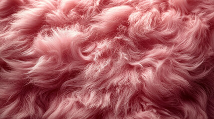 Wall Mural - A soft, textured pink fur surface viewed from above, featuring a smooth sheepskin pattern, creating a sense of warmth, comfort, and coziness with its luxurious wool texture and delicate shaggy appeara