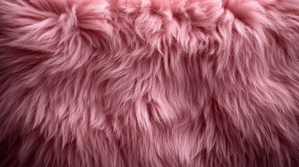 Wall Mural - A soft, textured pink fur surface viewed from above, featuring a smooth sheepskin pattern, creating a sense of warmth, comfort, and coziness with its luxurious wool texture and delicate shaggy appeara
