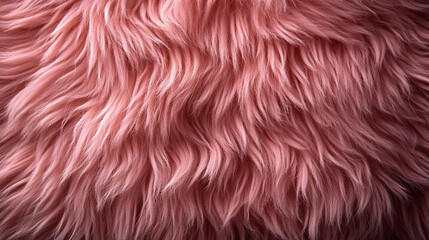 Wall Mural - A soft, textured pink fur surface viewed from above, featuring a smooth sheepskin pattern, creating a sense of warmth, comfort, and coziness with its luxurious wool texture and delicate shaggy appeara
