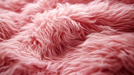 Wall Mural - A soft, textured pink fur surface viewed from above, featuring a smooth sheepskin pattern, creating a sense of warmth, comfort, and coziness with its luxurious wool texture and delicate shaggy appeara