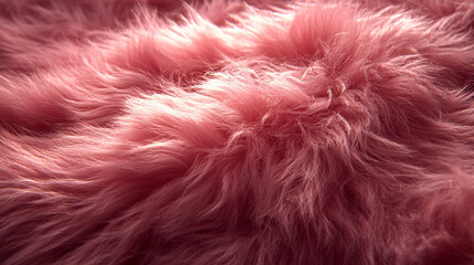 Wall Mural - A soft, textured pink fur surface viewed from above, featuring a smooth sheepskin pattern, creating a sense of warmth, comfort, and coziness with its luxurious wool texture and delicate shaggy appeara