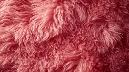 Wall Mural - A soft, textured pink fur surface viewed from above, featuring a smooth sheepskin pattern, creating a sense of warmth, comfort, and coziness with its luxurious wool texture and delicate shaggy appeara