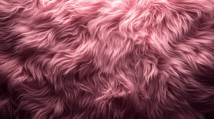 Wall Mural - A soft, textured pink fur surface viewed from above, featuring a smooth sheepskin pattern, creating a sense of warmth, comfort, and coziness with its luxurious wool texture and delicate shaggy appeara