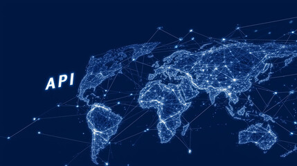 A blue background with a network of dots and a word that says API