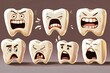 © Oleh - Six cartoon teeth are expressing various negative emotions, ranging from mild discomfort to intense pain, possibly indicating dental issues or sensitivity