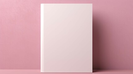 A white book is sitting on a pink background