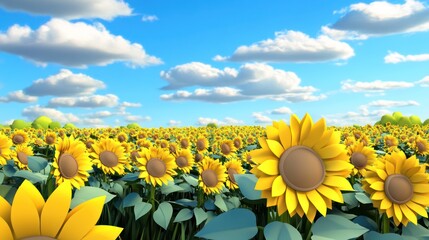 Sticker - A sunflower field with a bright blue sky background 