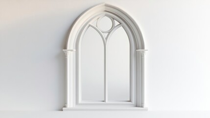 Poster - White Gothic arched window frame on white wall.