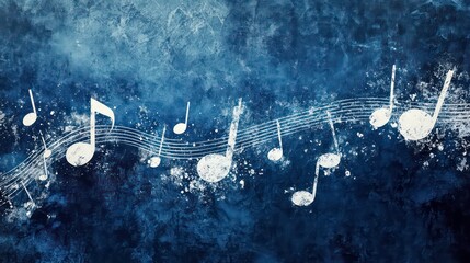 Aufkleber - Abstract music notes on a textured blue background.