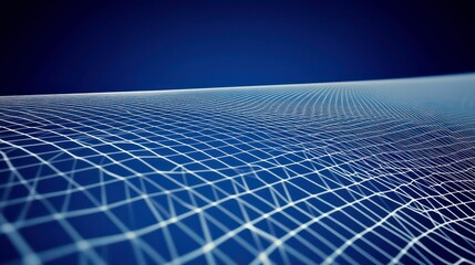 Aufkleber - Abstract blue grid mesh network flowing across a dark background.
