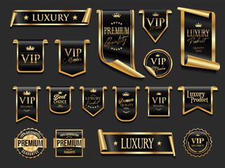 Wall Mural - vip and premium emblem black and gold isolated on gray background 0211.eps