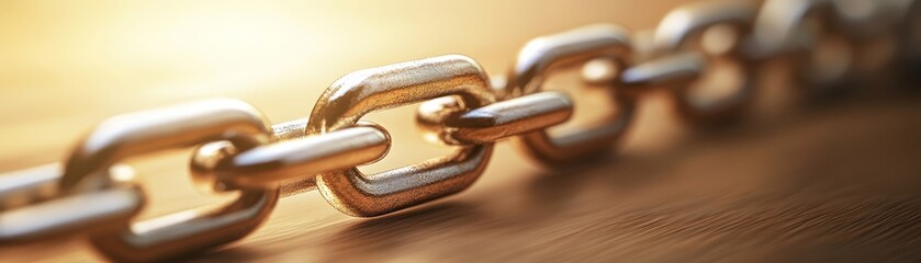 Wall Mural - Close up of a single gold chain link, abstract macro photography of jewelry, metal, and luxury