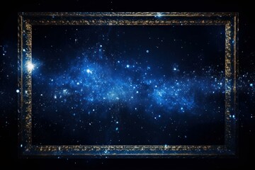 Wall Mural - ornate golden frame showing a beautiful blue galaxy, creating a cosmic artwork