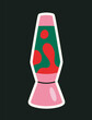 © Rudzhan - Retro-style lava lamp in pink and green with red flowing shapes, set on a black background. Minimalistic design concept. Vector illustration