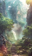 Wall Mural - fantasy landscape fantasy background seamless looping overlay 4k virtual video animation background