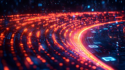 Abstract digital data flow, glowing, futuristic, circuit background, tech concept