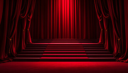 Red Carpet Stage: Majestic Entrance with Velvet Curtains