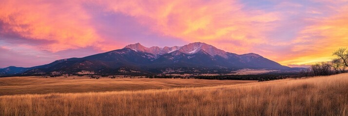Aufkleber - Majestic mountain peaks bathed in warm sunlight during early morning hours with vibrant skies. Generative AI