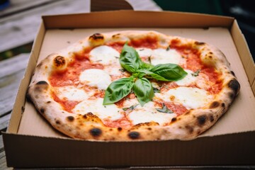 Wall Mural - Neapolitan pizza margherita served in a cardboard box