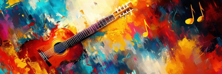 Poster - Musical instruments create vibrant expressions of creativity and energy in an artistic setting. Generative AI