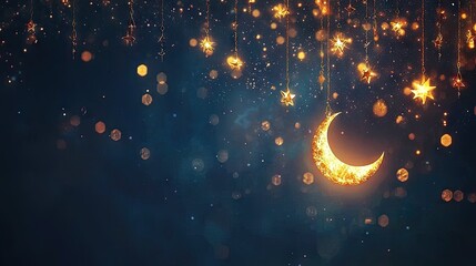 Wall Mural - festive crescent moon and stars night sky background