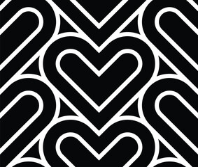 Wall Mural - Vector geometric pattern. Seamless linear pattern with hearts.