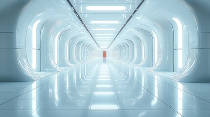 Wall Mural - Bright futuristic white corridor.