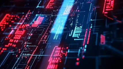 Abstract Digital Circuitry: Red and Blue Neon Lights