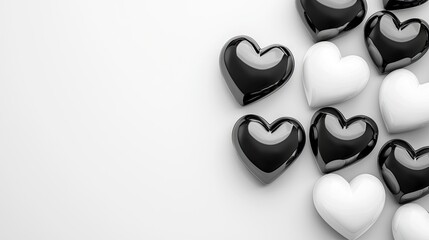 Wall Mural - Black and white hearts on white background; love, romance, Valentine's Day; greeting card design