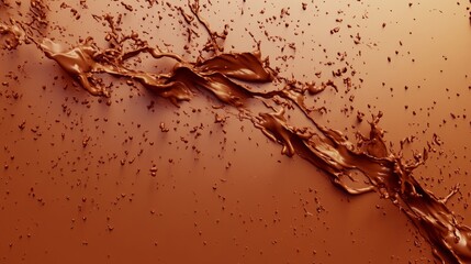 Wall Mural - 29.A dynamic top view of milk chocolate splashing dramatically onto a smooth surface, with realistic droplets of chocolate scattering. The background is a soft mesh gradient, seamlessly blending from