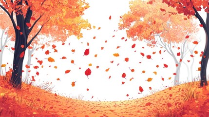 Poster - Autumn forest path with falling leaves. (2)