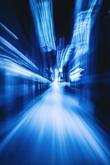 Wall Mural - abstract night cityscape: blue light trails of urban speed and motion