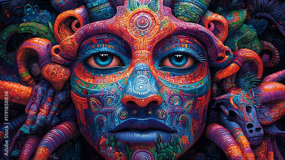 Symbolic representation of the five worlds in Aztec mythology each ...