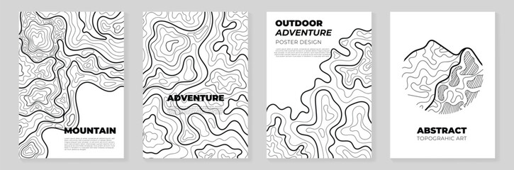 Wall Mural - abstract topography line poster vector set. mountain terrain map background with abstract shape line